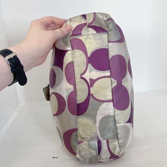 Coach y2k Vintage Signature Soho Satin Scarf Print Purple Silver Monogram Bag - Picture 2 of 10